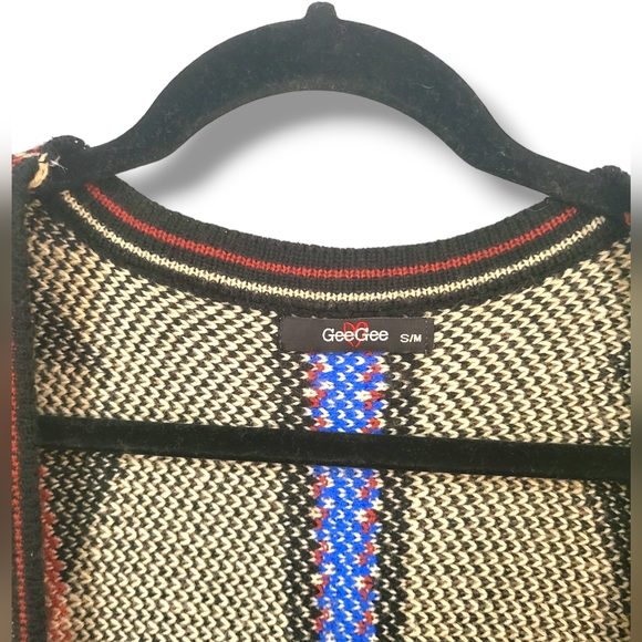 🌿GeeGee Women's Small/Medium Longsleeve Acrylic Aztec Tan Split Hem Cardigan - Picture 5 of 14